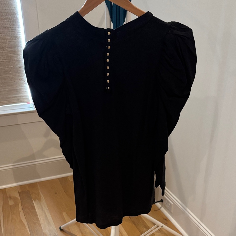 Nation LTD Black Puff Sleeve Button-Back Blouse